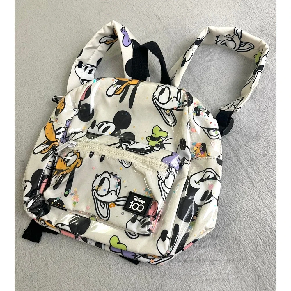 Zara Kids Disney 100 Mickey and Friends Sequin Confetti Backpack White Mini Bag